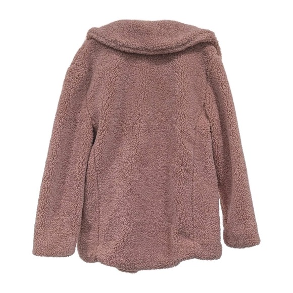 ME JANE Teddy Peacoat Size Medium Blush Pink Lined Pockets Retro Cozy Chic - Picture 2 of 8